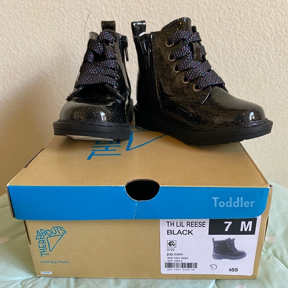 NWT Black Little Reese Glittery Girls Boots size 7 - Picture 4 of 14